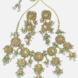 Gold Plated Womens Kundan Short Necklace Set with Pair of Earrings
