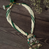 Gold Plated Green & White Womens Beads Long Necklace