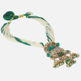 Gold Plated Green & White Womens Beads Long Necklace