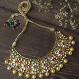 Gold Plated Green & Red Womens Kundan Choker Necklace