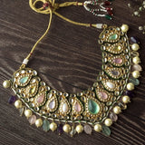 Gold Plated Multicolored Womens Kundan Choker Necklace