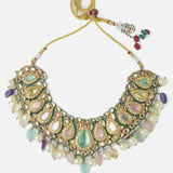Gold Plated Multicolored Womens Kundan Choker Necklace