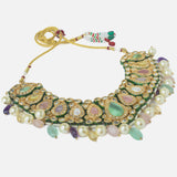 Gold Plated Multicolored Womens Kundan Choker Necklace