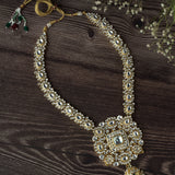 Gold Plated White Womens Kundan Long Necklace