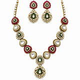 Royal Moissanite Polki Necklace Set with Emerald & Ruby Accents