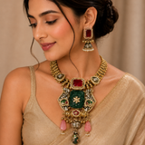 Royal Ruby Statement Necklace Set with Jhumka Earrings