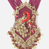 Gold Plated Red & White Womens Beads Long Necklace Set with Pair of Earrings