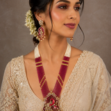 Moissanite Polki Ruby Peacock Beaded Statement Necklace Set