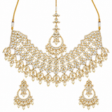 Royal Jaipuri Kundan Pearl Floral Choker Necklace Set with Chandbali Earrings & Maang Tikka