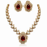 Ruby Red Jaipuri Kundan Statement Necklace Set with Matching Earrings