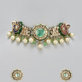 Royal Navratna Jaipuri Kundan Floral Choker Set with Pearl Drops