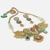 Gold Plated Multicolored Womens Kundan Choker Necklace Set with Pair of Earrings