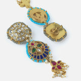 Gold Plated Multicolored Womens Kundan Choker Necklace Set with Pair of Earrings