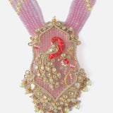 Gold Plated Pink & White Womens Beads Long Necklace Set with Pair of Earrings