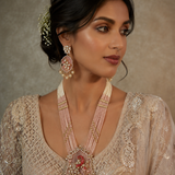 Moissanite Polki Pink Peacock Beaded Statement Necklace Set