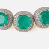 Silver Plated Green Womens Synthetic Stone Choker Necklace Set with Pair of Earrings