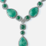 Silver Plated Green Womens Synthetic Stone Short Necklace Set with Pair of Earrings