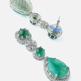 Silver Plated Green Womens Synthetic Stone Short Necklace Set with Pair of Earrings