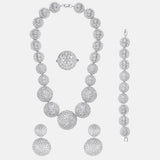 Silver Plated Zircon Short Necklace Set with Pair of Earrings, Bracelet & Ring