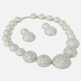 Silver Plated Zircon Short Necklace Set with Pair of Earrings, Bracelet & Ring