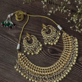 Gold Plated Womens Kundan Choker Necklace Set with Pair of Earrings