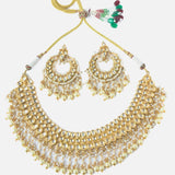 Gold Plated Womens Kundan Choker Necklace Set with Pair of Earrings