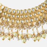 Gold Plated Womens Kundan Choker Necklace Set with Pair of Earrings