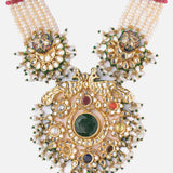 Saadgi Gold Plated Green Womens Long Necklace Set with Pair of Earrings