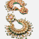 Saadgi Gold Plated Green Womens Long Necklace Set with Pair of Earrings