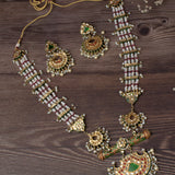 Saadgi Gold Plated Green Womens Long Necklace Set with Pair of Earrings