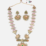 Saadgi Gold Plated Green Womens Long Necklace Set with Pair of Earrings