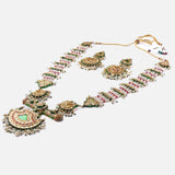 Saadgi Gold Plated Green Womens Long Necklace Set with Pair of Earrings