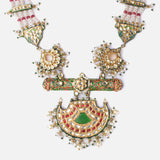 Saadgi Gold Plated Green Womens Long Necklace Set with Pair of Earrings