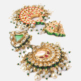 Saadgi Gold Plated Green Womens Long Necklace Set with Pair of Earrings