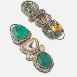 Gold Plated Green Womens Kundan Short Necklace Set with Pair of Earrings