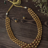 Gold Plated Red Womens Beads Long Necklace Set with Pair of Earrings
