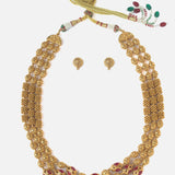 Gold Plated Red Womens Beads Long Necklace Set with Pair of Earrings