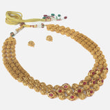 Gold Plated Red Womens Beads Long Necklace Set with Pair of Earrings