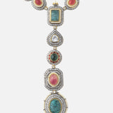 Silver Plated Multicolored Womens Synthetic Stone Long Necklace Set with Pair of Earrings