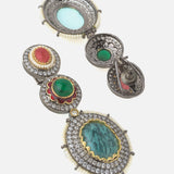 Silver Plated Multicolored Womens Synthetic Stone Long Necklace Set with Pair of Earrings