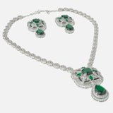 Silver Plated Gold Womens Kundan Short Necklace Set with Pair of Earrings