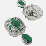 Silver Plated Green Womens Zircon Short Necklace Set with Pair of Earrings