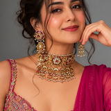 Jaipuri Kundan Chandrika Choker Set with Statement Earrings