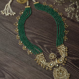 Gold Plated Green Womens Kundan Long Necklace