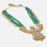 Gold Plated Green Womens Kundan Long Necklace