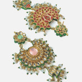 Gold Plated Womens Kundan Short Necklace Set with Pair of Earrings