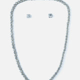Silver Plated Womens Zircon Short Necklace Set with Pair of Earrings