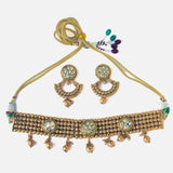 Gold Plated Womens Beads Choker Necklace Set with Pair of Earrings