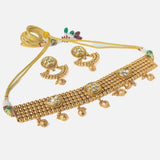 Gold Plated Womens Beads Choker Necklace Set with Pair of Earrings