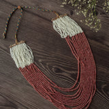 Orange & White Womens Beads Long Necklace